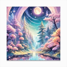 A Fantasy Forest With Twinkling Stars In Pastel Tone Square Composition 380 Canvas Print