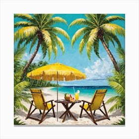 Beach Chairs And Umbrella 3 Canvas Print