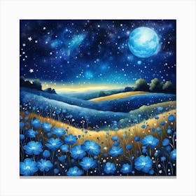 Blue Poppies At Night Canvas Print