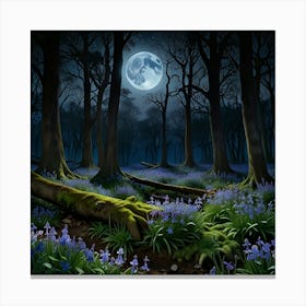 Bluebell Forest At Night 3 Canvas Print