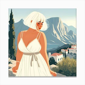 Greece Girl In White Dress Canvas Print