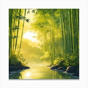 A Stream In A Bamboo Forest At Sun Rise Square Composition 165 Canvas Print
