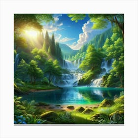 Waterfall In The Forest 45 Canvas Print