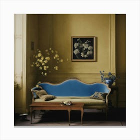 Blue Sofa In A Yellow Room Canvas Print