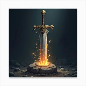 A Sword Embedded In A Rock Glowing With Ancient Energy 1 Canvas Print