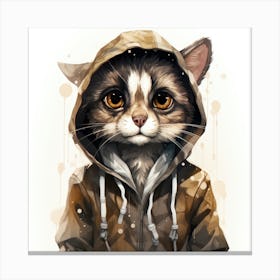 Watercolour Cartoon Ringtail Cat In A Hoodie Canvas Print