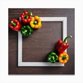 Colorful Peppers In A White Frame Canvas Print