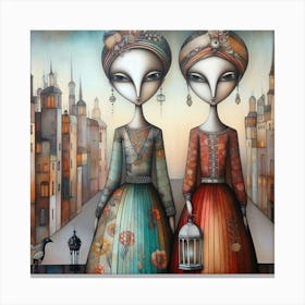 Two Women In A City Canvas Print