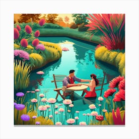 Couple At The Table In The Garden Canvas Print