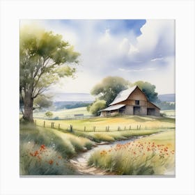 Watercolor Of A Farm Canvas Print