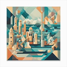 Mythical Cityscape Pastel Cubism Style Canvas Print