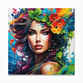 Colorful Woman With Flowers Canvas Print