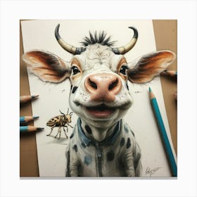 Cow With A Bug Canvas Print