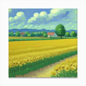 The Heart of the Countryside A Farmhouse Scene Sunflower Field Canvas Print