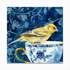 Yellow Finch In Teacup 1 Canvas Print