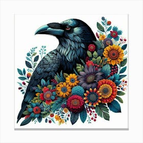 Raven With Flowers 2 Canvas Print