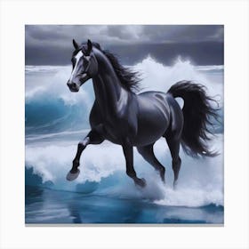 Black Horse In The Ocean Canvas Print