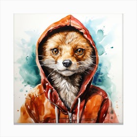 Watercolour Cartoon Mongoose In A Hoodie 3 Canvas Print