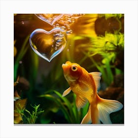 Goldfish In Water With Bubbles Canvas Print