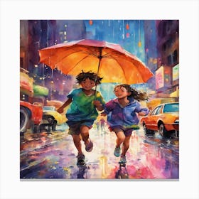 Children In The Rain Canvas Print