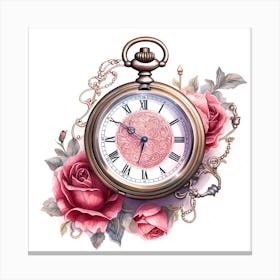 Pocket Watch With Roses Canvas Print