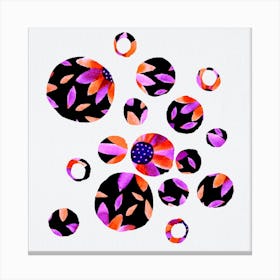 Lavender Black Floral Circles Silhouette Canvas Print