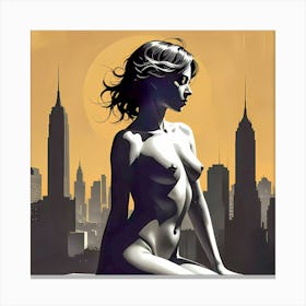 Big City Blues: Shadows of Serenity Nude Woman In The City Canvas Print