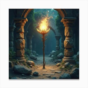 Magical Staff Glowing With Energy In An Ancient Ruin 1 Canvas Print