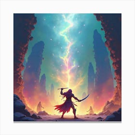 Fighter Battling In A Colorful Watercolor, Mystical Arena 1 Canvas Print