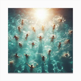 People Swimming In The Pool - A group of people swimming in a pool, with the sun shining down on them and the water sparkling. The scene is captured from a bird's-eye view, giving the viewer a sense of scale and perspective. Canvas Print