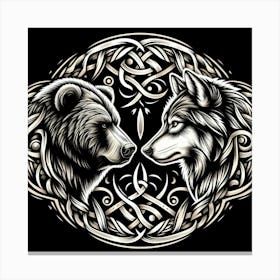 Wolf And Bear In Celtic Pattern Canvas Print