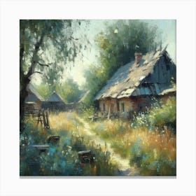 Eastern Europe (Slavic) Village, Acrylic Painting Style Canvas Print