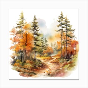 Watercolor Of Autumn Forest 5 Canvas Print