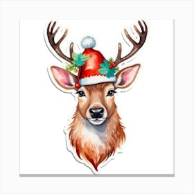 Deer With Santa Hat Canvas Print