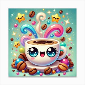 Cute Kawaii Coffee Cup (1) Canvas Print