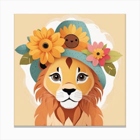 Floral Baby Lion Nursery Painting (30) Canvas Print