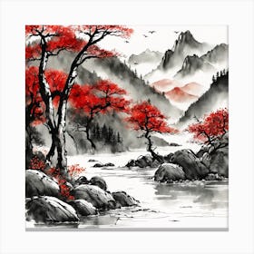 Chinese Landscape Mountains Ink Painting (59) Canvas Print