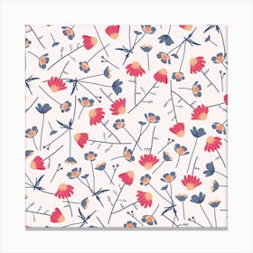 Chamomile and buttercup in pink and blue Canvas Print