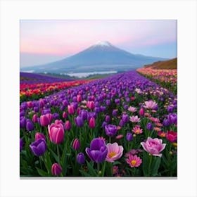 Tulips In A Field Canvas Print