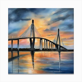 Sunset over the Arthur Ravenel Jr. Bridge in Charleston. Blue water and sunset reflections on the water. Oil colors.8 Canvas Print