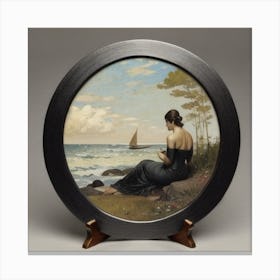 Woman Sitting By The Sea Canvas Print