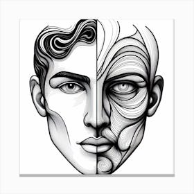 Abstract Man'S Face line art Canvas Print