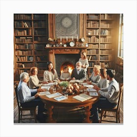 Family Dinner In The Library Canvas Print