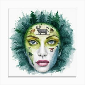 Woman With Animals On Her Face Canvas Print