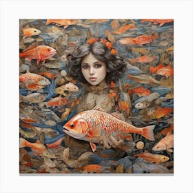 Girl With Fishes Canvas Print