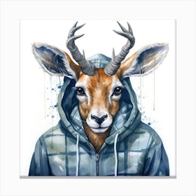 Watercolour Cartoon Antelope In A Hoodie 3 Canvas Print