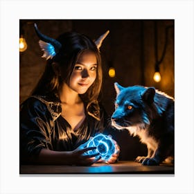 Dark Magic Glowing Beast Master Girl 12 Canvas Print