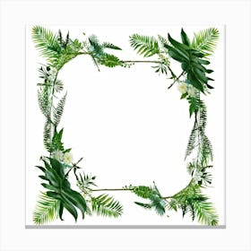 A Tropical Floral Decoration Showcasing A Square Frame Of A Stylized Tree Branch And Ferns Composit (1) Canvas Print