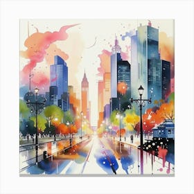 Cityscape Watercolor Painting Canvas Print