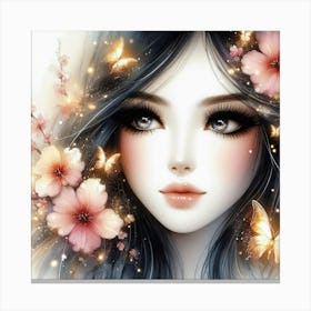 Pretty Girl With Flowers Canvas Print